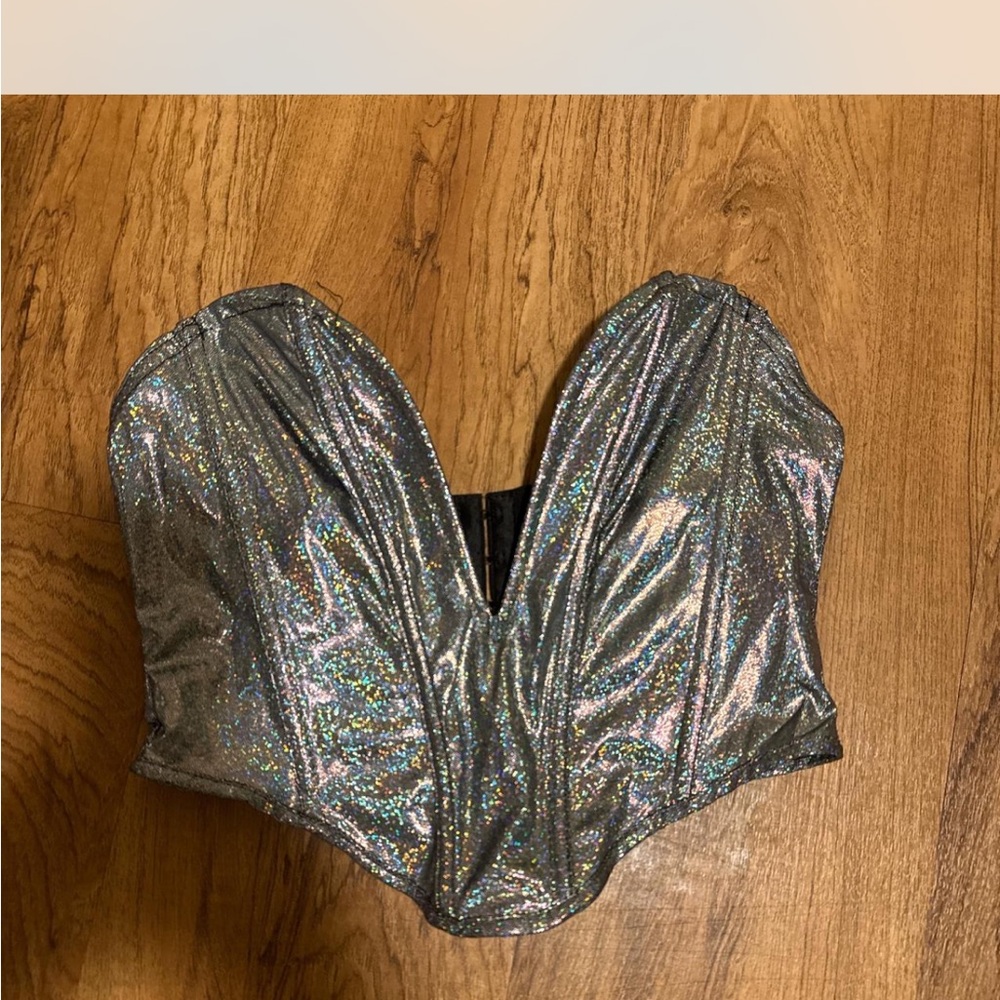 Holographic Silver Strapless Corset Top